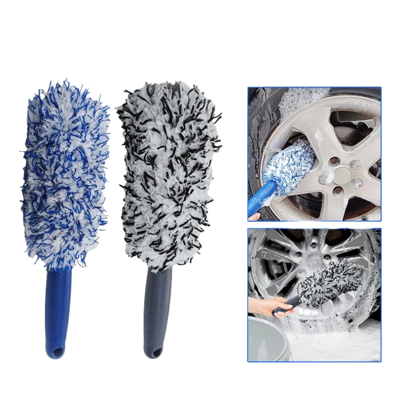 SEAMETAL brosse de nettoyage de jante de pneu de roue de voiture brosse de moyeu de roue de voiture en peluche Portable outil de lavage brosse de dépoussiérage de soin de détail de voiture
