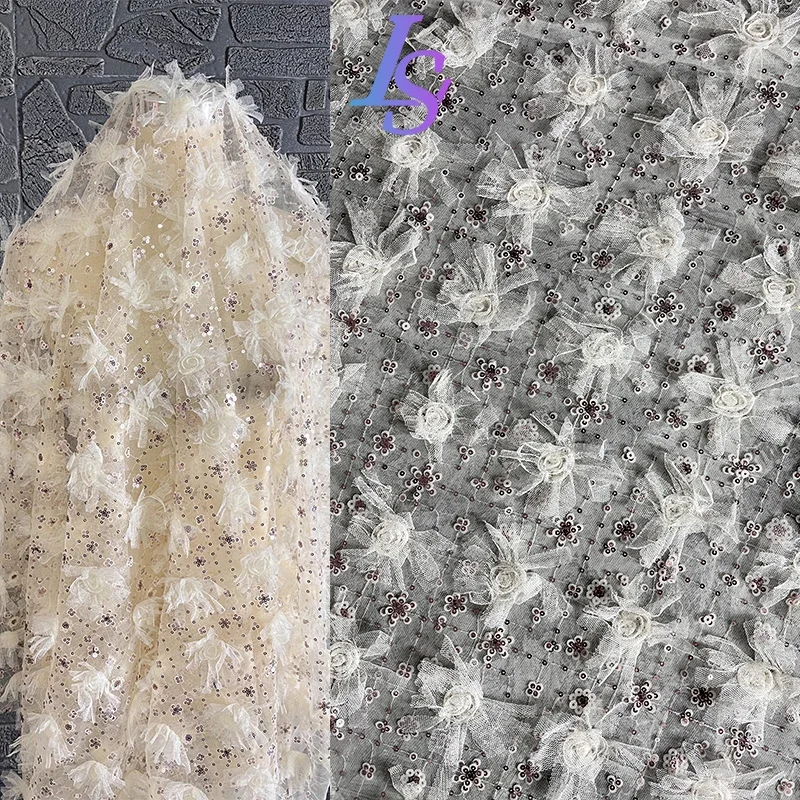 Sequin Mesh Fabric Clothing Dress Wedding Dress Designer Apparel Sewing Fabric Wholesale Cloth Meters Diy Polyester Material