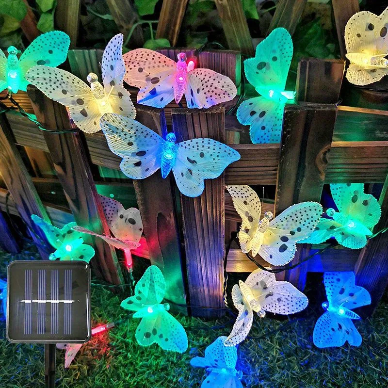 Garden Solar Lamp Butterfly String Lights Waterproof LED Garland Sun Power Outdoor Sunlight for Yard Fence Lawn Patio Decoration