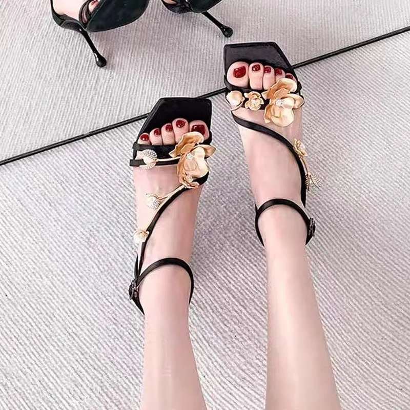 

Beige Heeled Sandals Clear Shoes Square Toe Large Size Black Fashion Stiletto Comfort Girls High Low Big Buckle Strap Microfiber