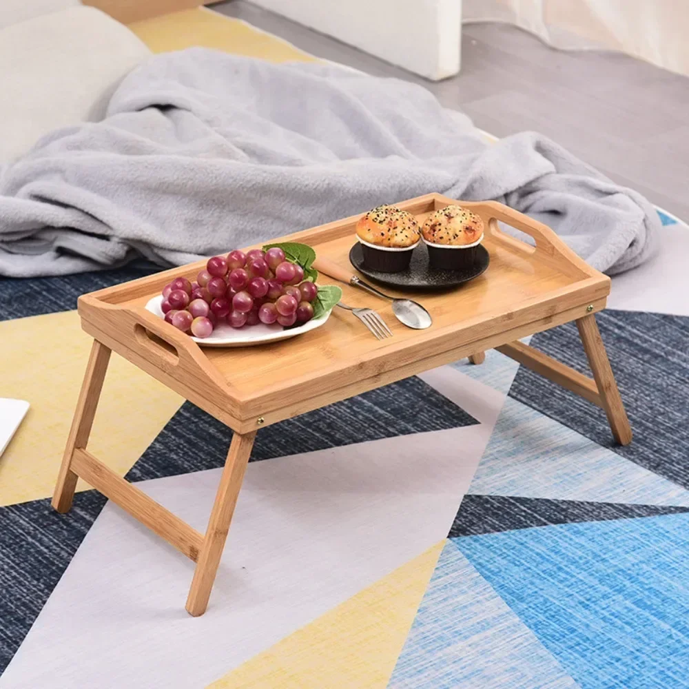 

Snack Tray Wooden Tray on The Bed Snack Storage Table Portable Foldable Bamboo Table Large Capacity Foldable Bed Dining Table