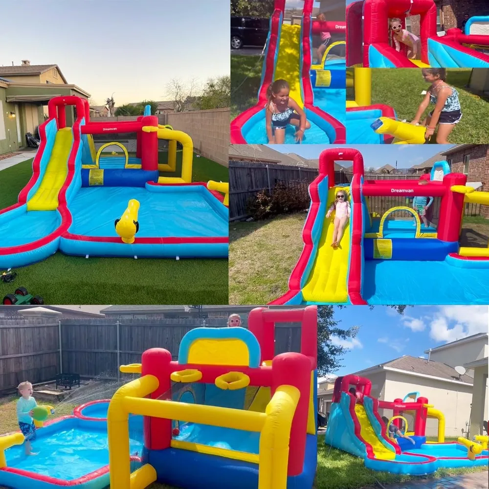 Inflatable Water Slide Bounce House 13 in 1 Waterfall Waves Mega Water Slides Park |Large Water Bounce House
