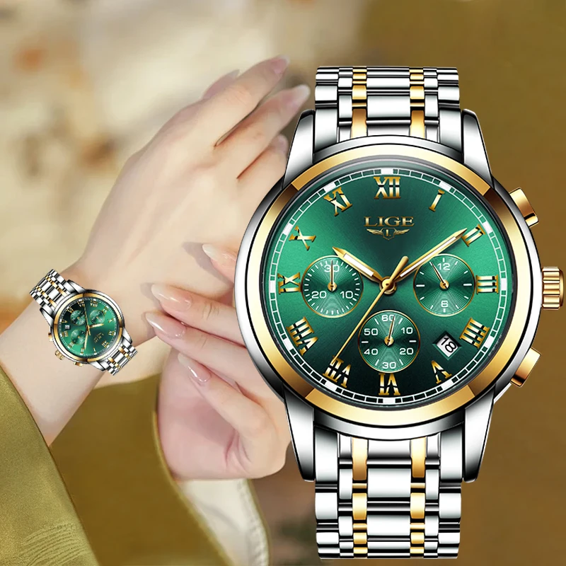 

LIGE Elegant Fashion Woman Watch Simple Casual Ladies Bracelet Auto Date Waterproof Luminous Steel Quartz Watches for Women+Box