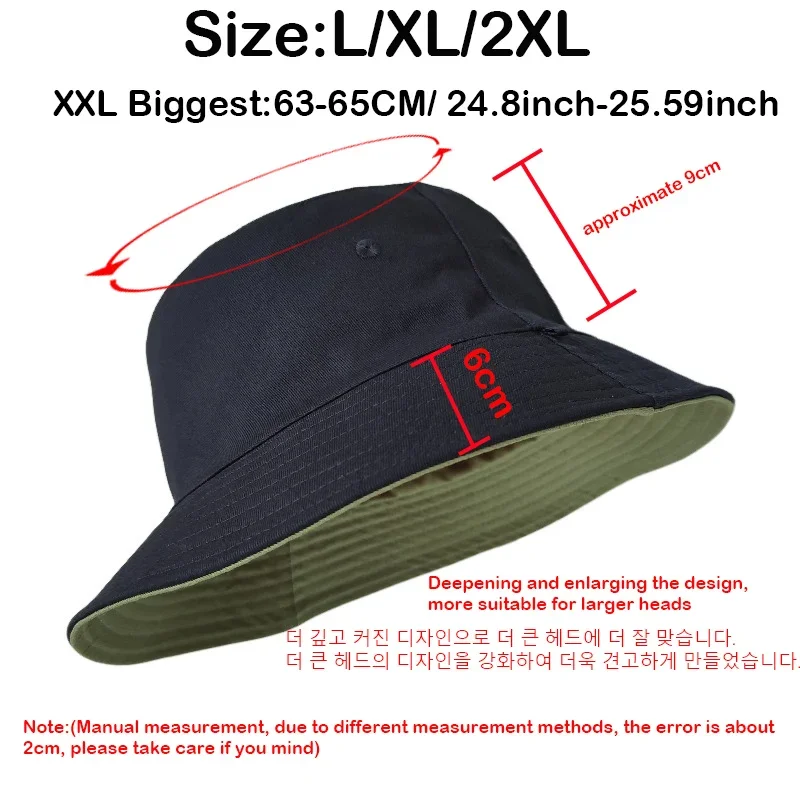 Enlarged Deepening XXL Size 65cm Bucket Cap Women Big Head Double-sided Panama Fisherman Men Large Size Tide Hip Hop Sombrero