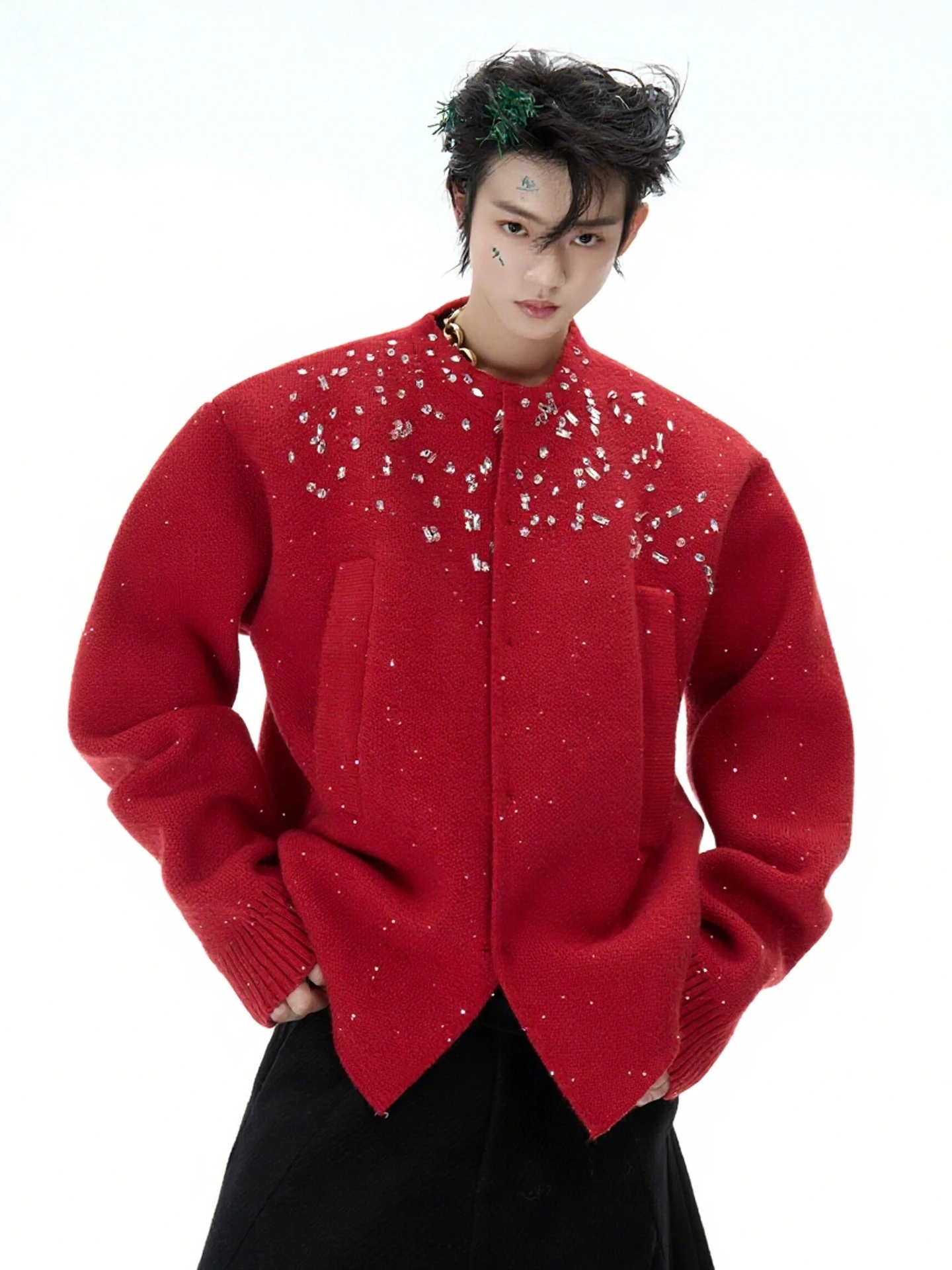 2025 Japanese Style INS Fashion Heavy Embellished Cardigan Sweater for Men Autumn Loose Handsome Casual High-end Knitted Jacket