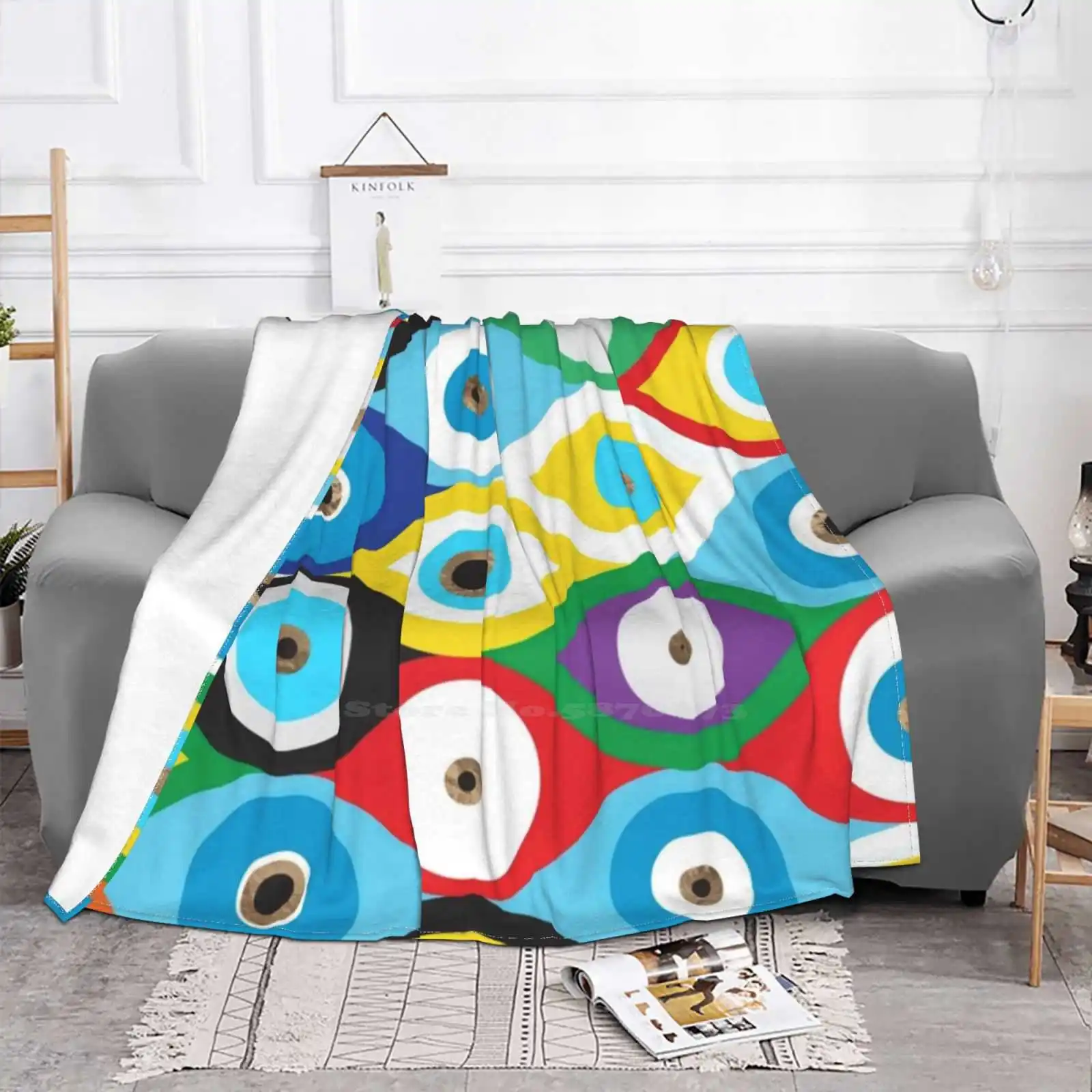 Colorful Evil Eye Pattern Creative Design Light Thin Soft Flannel Blanket Greek Mati Mati Mataki Matiasma Greek Amulet Greek