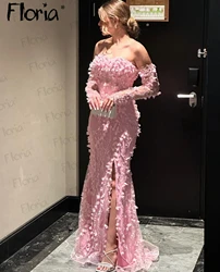 2024 Pink Flower Lace-Up Mermaid Evening Gown Off Shoulder Appliques for Women Wedding Party Dresses Robes De Soirée فساتين حفلة