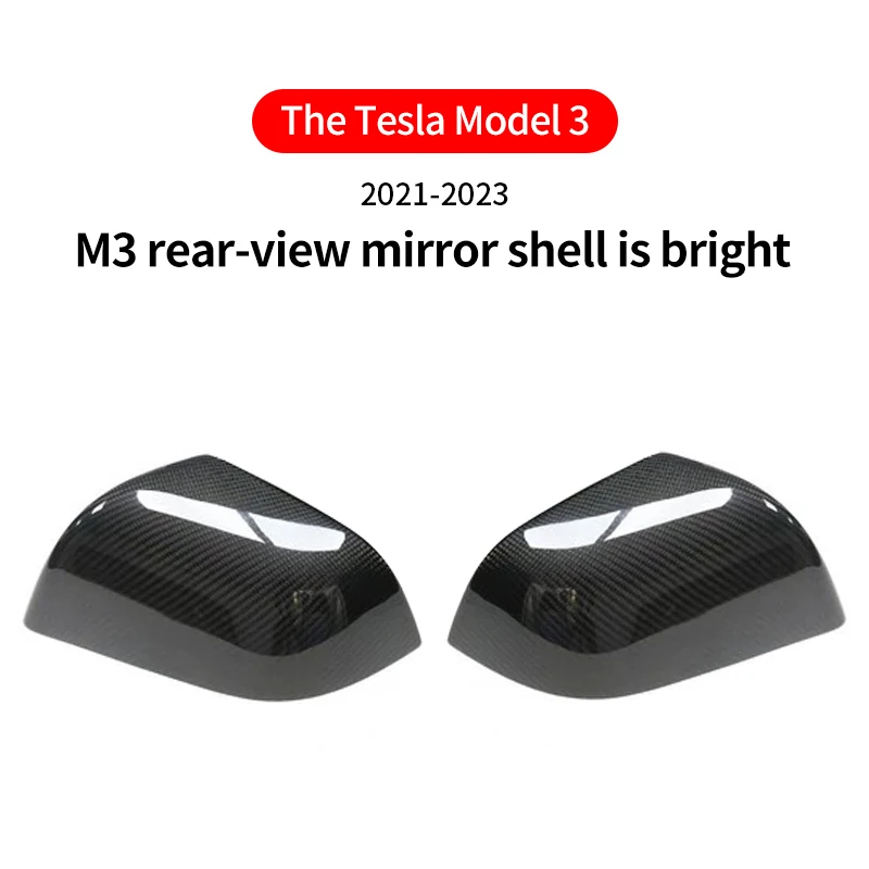 Bright Finish 100% Real Carbon Fiber Side Rearview Mirror Shell for Tesla 2021-2023 Model 3