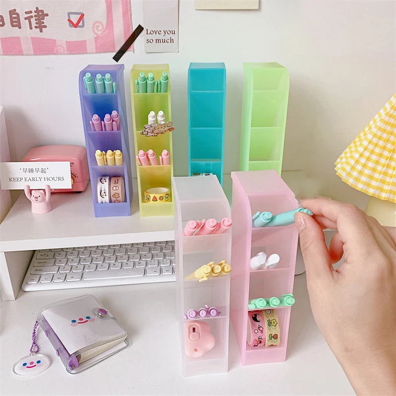 

Korean Style Pen Holder Ins Desktop Storage Case Simple And Versatile Four Grid Diagonal Insertion Makeup Brush Lipstick Storage