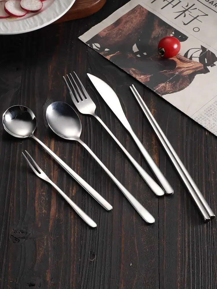 Minimalist 304 Stainless Steel Western Cutlery Set - Steak & Dessert Knife Fork, Premium Tableware for Western Dining