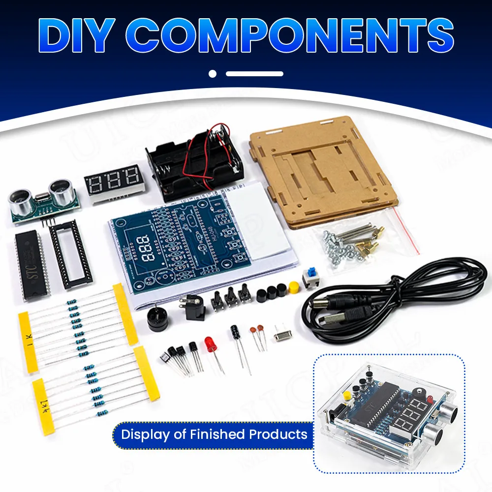 DIY Ultrasonic Ranging Electronic Kit STC with LED Measuring Distance 0-4M Radar Alarm DIY Soldering Project Practice Solder