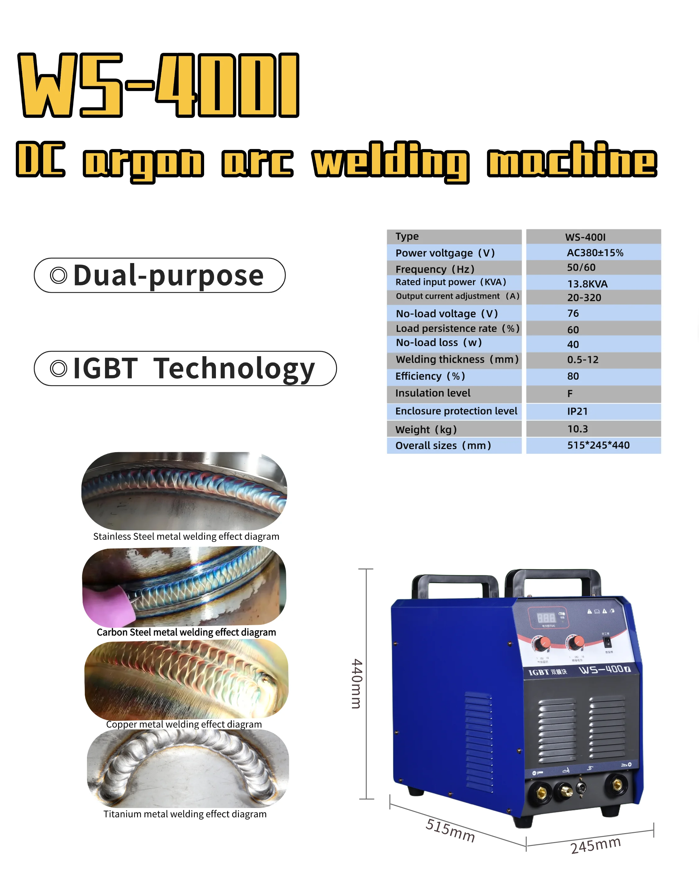 New Inverter DC TIG Welding Machine with AC/DC Stainless Steel DC Argon Arc Dual-purpose IGBT Technology Welding Machine