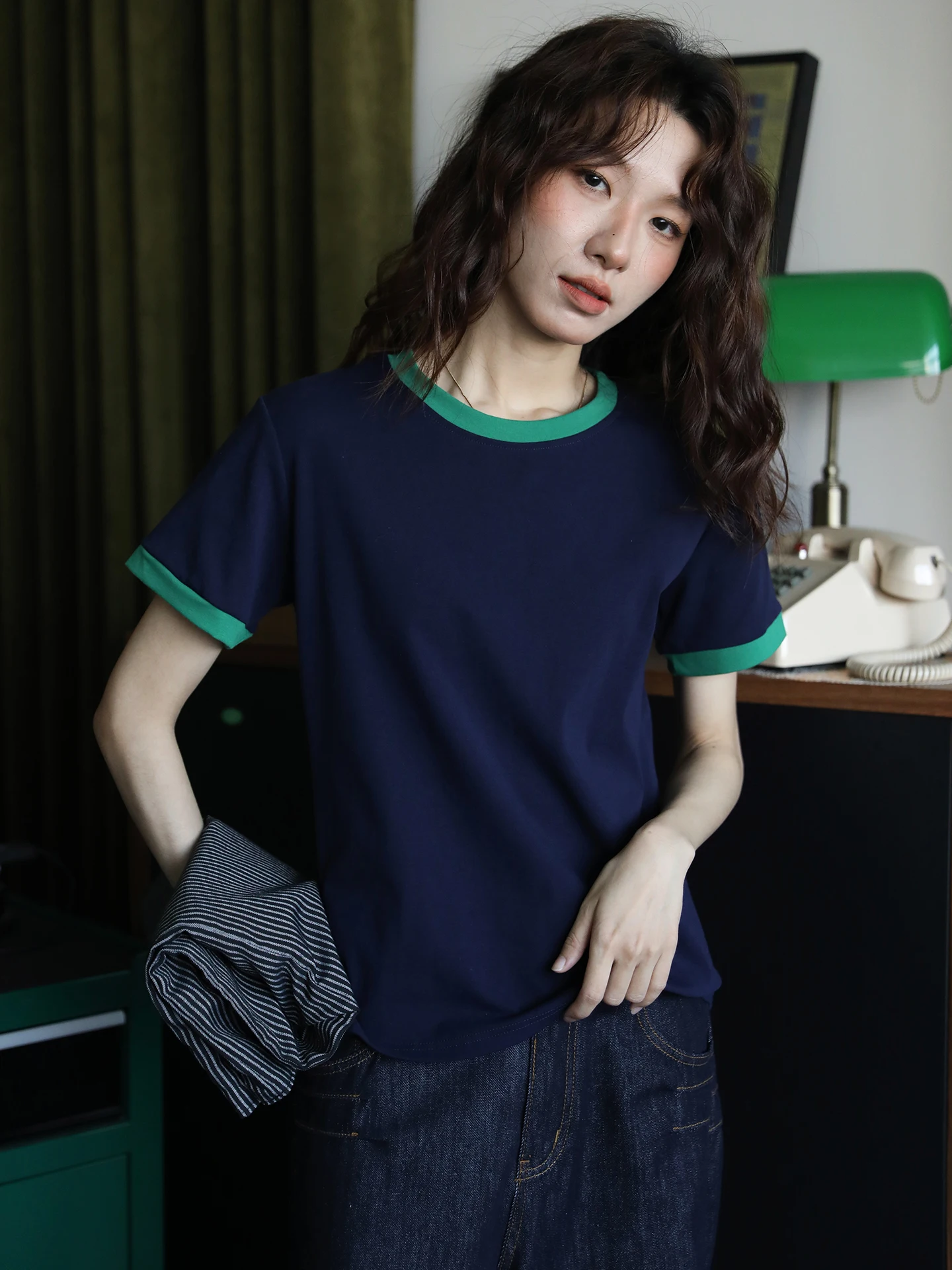 

Женская хлопковая футболка в стиле ретро с цветными блоками, свободного кроя, летний топ, удобный, дышащий, с круглым вырезом