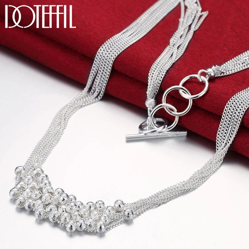 

DOTEFFIL 925 Sterling Silver Frosted Grape Beads Multi-Chain Necklace For Woman Fashion Wedding Engagement Party Charm Jewelry