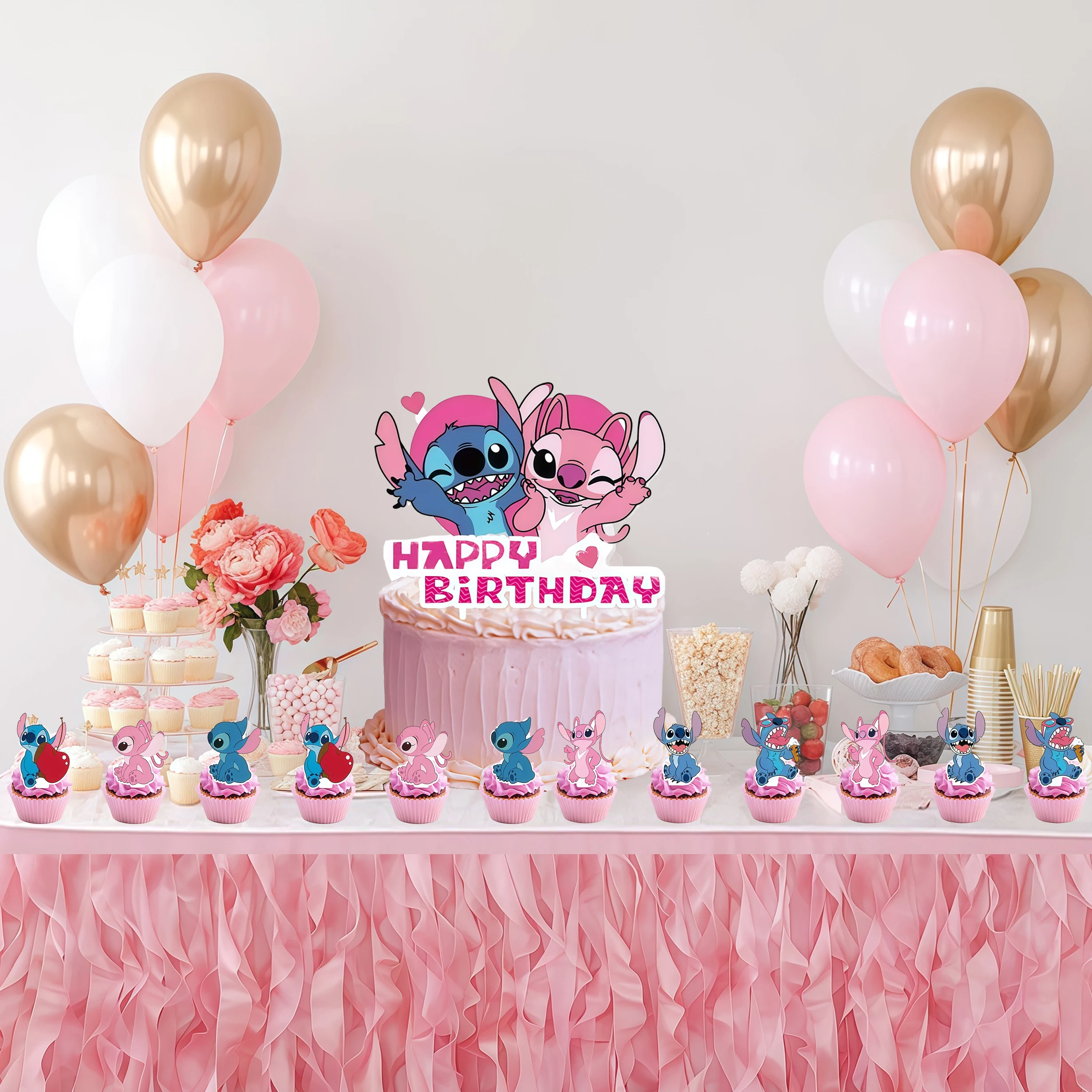 Stitch Cake Topper Set,Stitch Happy Birthday Cake Topper with Cupcake Toppers, Stitch Themed Party Supplies for Birthday Baby view 4