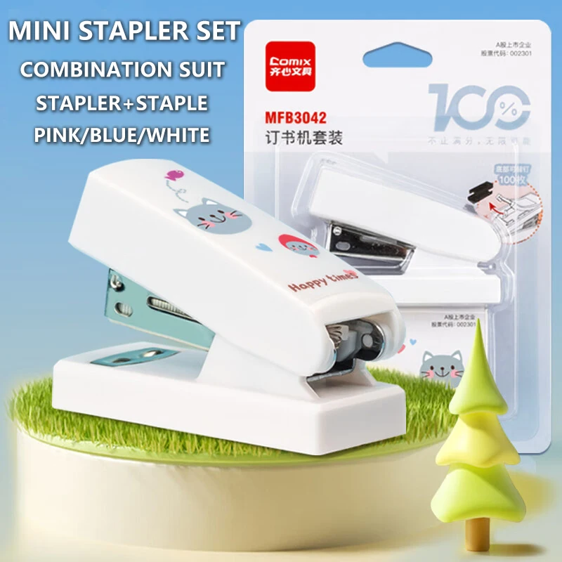 Comix mini labor-saving stapler set (stapler+staples) student office supplies /Pink/blue/white