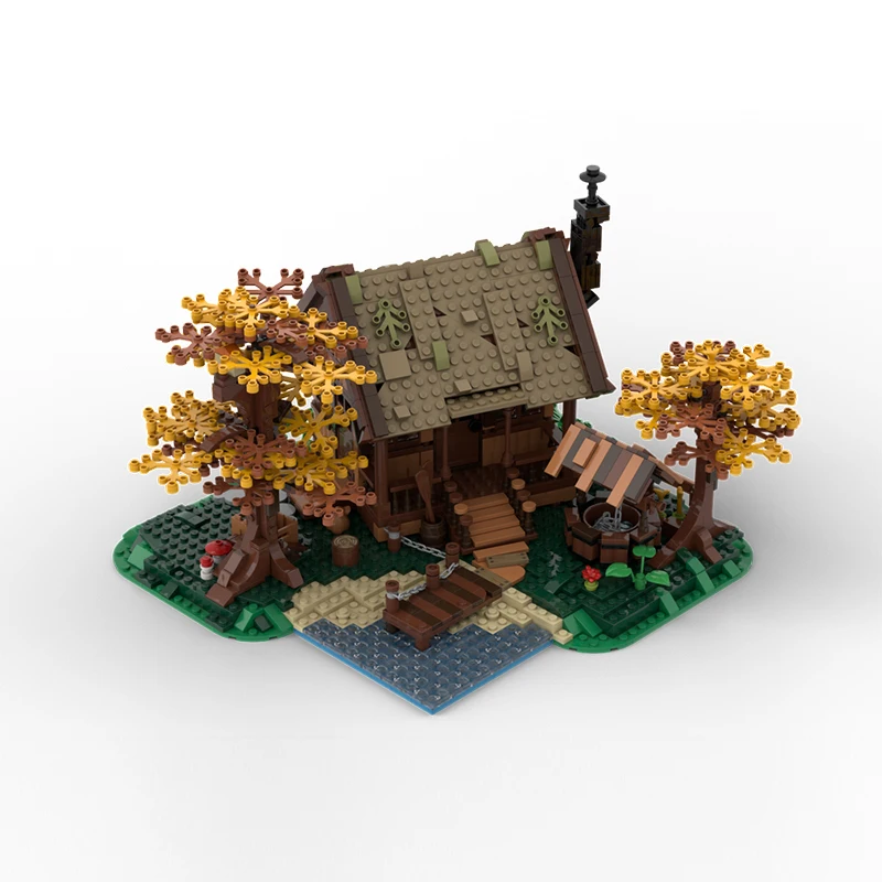 Medieval Street View Model MOC Building Bricks Forest Family Log Cabin Modular Technology Gift Holida Assemble Children Toy Suit