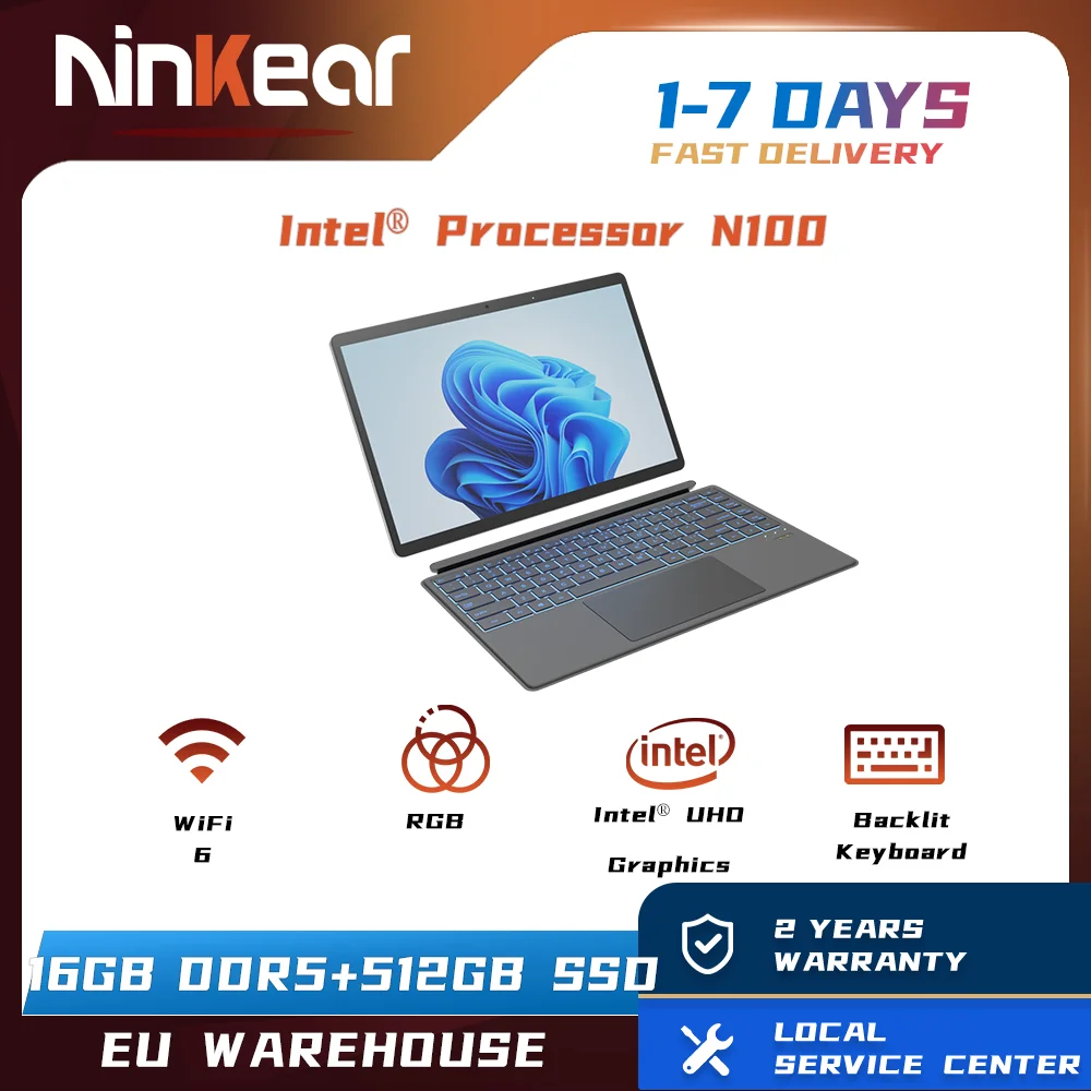 Ninkear T40 Laptop TouchScreen 2 in 1 Tablet Intel N100 14 Inch FHD 16GB DDR5+512GB SSD Wifi 6 RGB Backlit Keyboard With Stylus