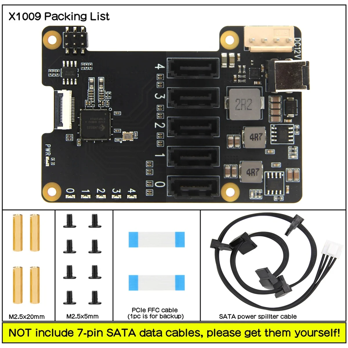 X1009 PCIe auf 5-Port-SATA-Abschirmung für Raspberry Pi 5 PCIe auf 5xSATA 3.0 NICHT unterstützt Boot von HDD/SSD – L47A