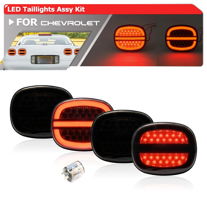 4x المدخن لشروليه تشيفي كورفيت C4 1991-1996 LED المصابيح الخلفية الجمعية الخلفية الذيل الفرامل السيارات بدوره إشارة وقوف السيارات مصابيح عدة