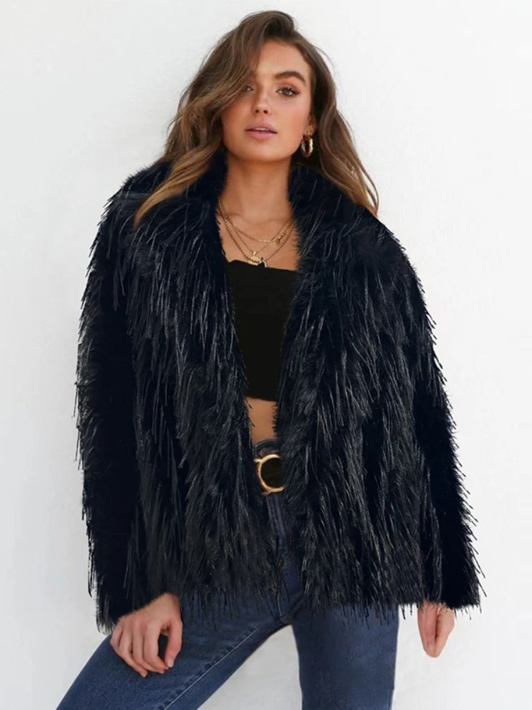 Luxury Brand Fluff Short Solid Color Faux Fur Coat Women Fall Winter New Design Sense Fringe Fur New Suit