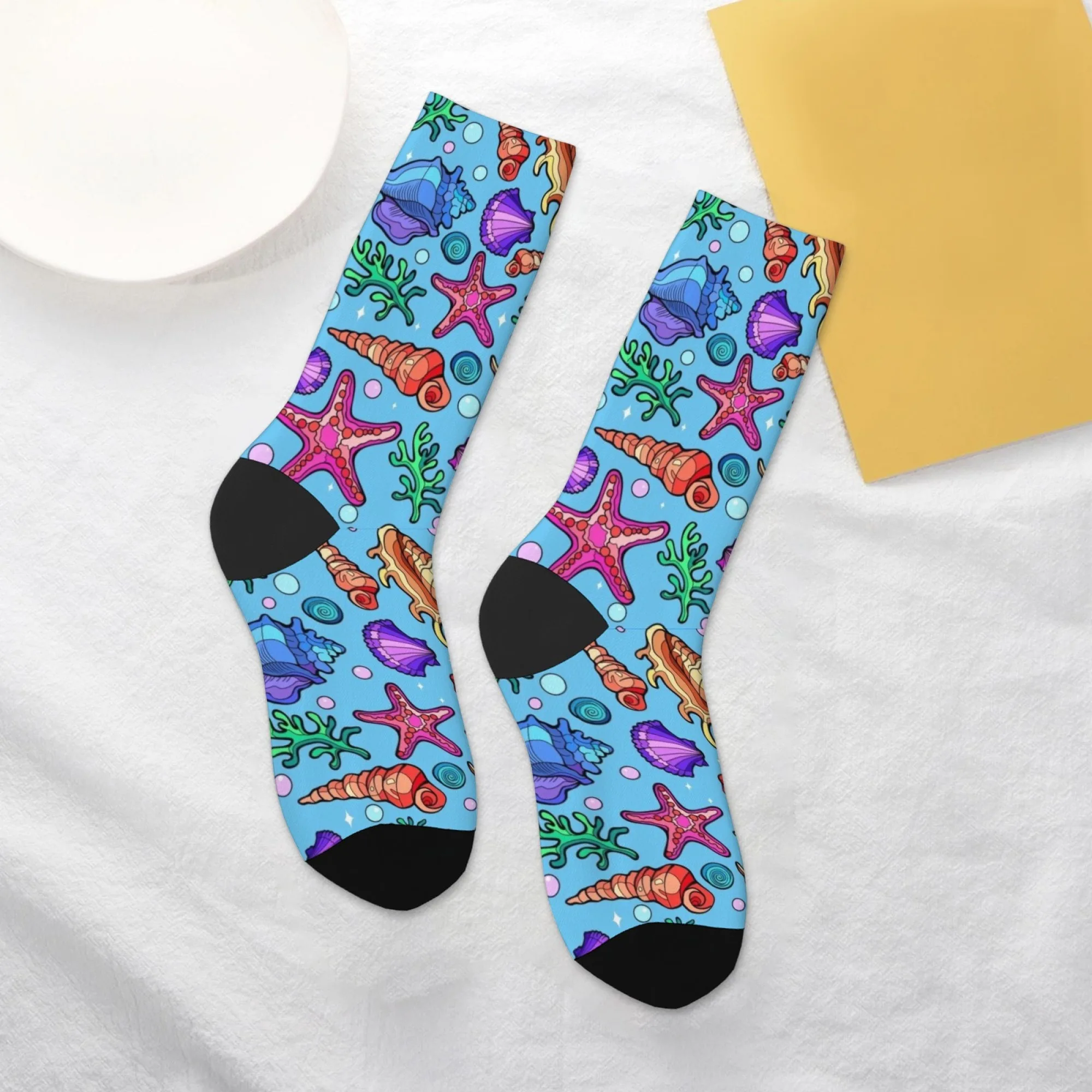 Neuheit bunte Muscheldruck Ozean Thema Socken Harajuku Straße Retro Persönlichkeit Trend Kompressionssocken Unisex Party Geschenk
