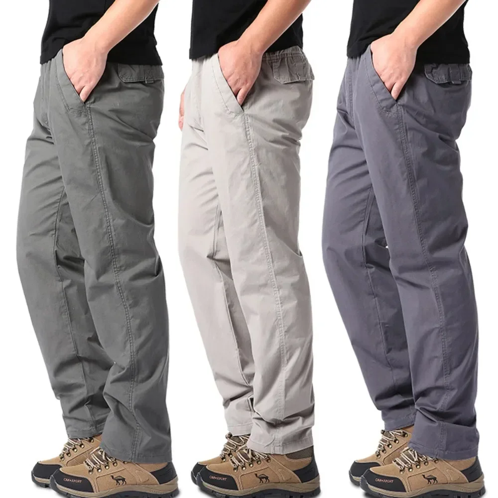 

New Casual Pants Men's Spring Autumn Cotton Cargo Trousers Plus Size Large Sports Pants Loose Straight Man Elastic Waist Pants