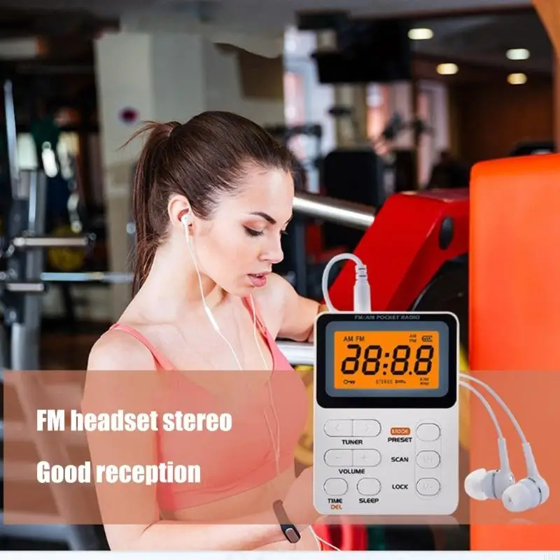 D5BB FM Radio Portable Battery Operated with Earphone LCD Display Digital Sleep Timer Digital Tuning Radio for Outdoors