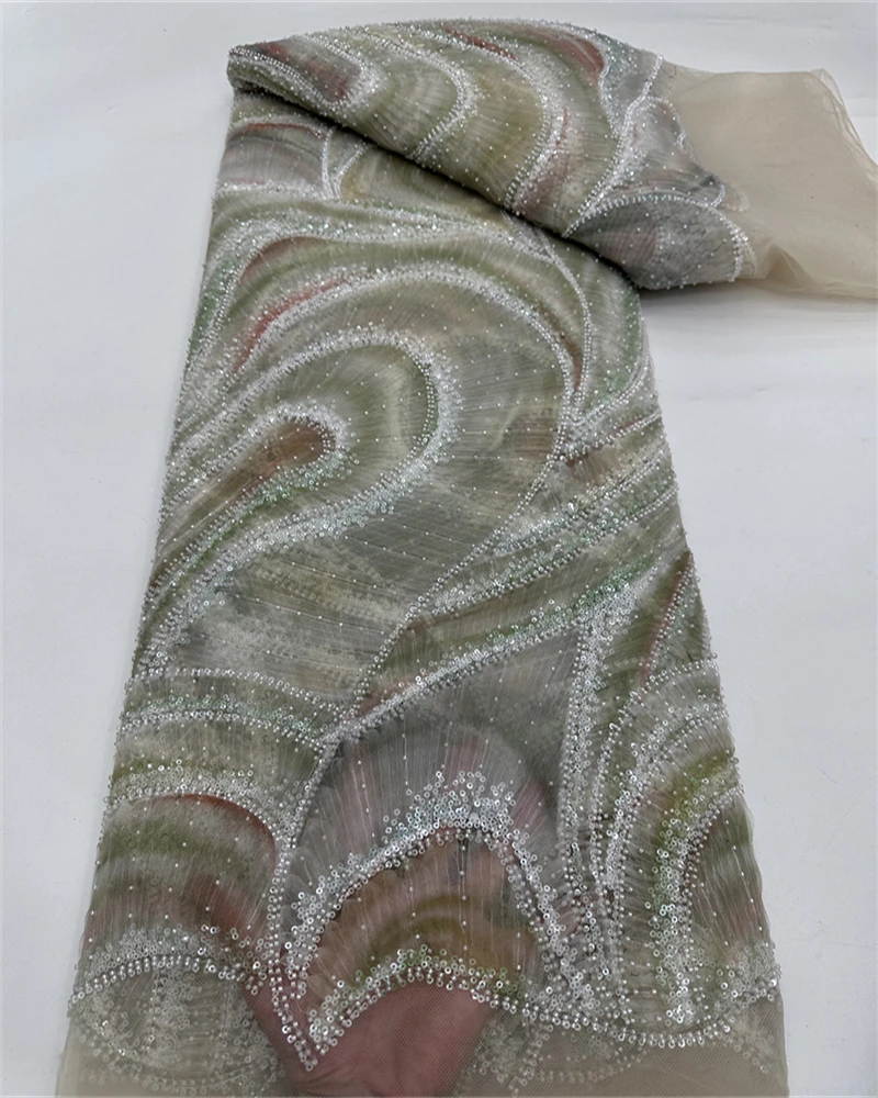 웨딩 파티 드레스, 신부 레이스 원단, 비즈 자수, 고급, 고품질, 5야드, 2025용 아프리카 스팽글 레이스 원단