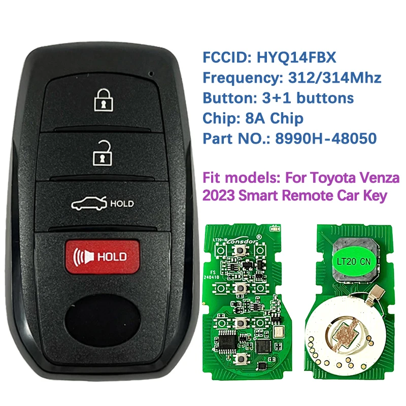 Cn007319 Aftermarket 4 Tasten Smart Remote Keyless Key 312/314MHz 8a/h Chip 8990h-48050 fcc hyq14fbx für Toyota Venza