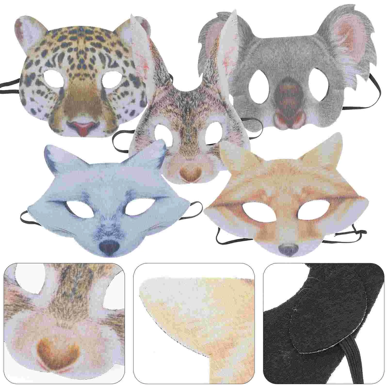 5 Pcs Masquerade Mask Animal Carnival Cosplay Prop Face Fox 25X165X01CM Halloween Women Ball Party Man Women's
