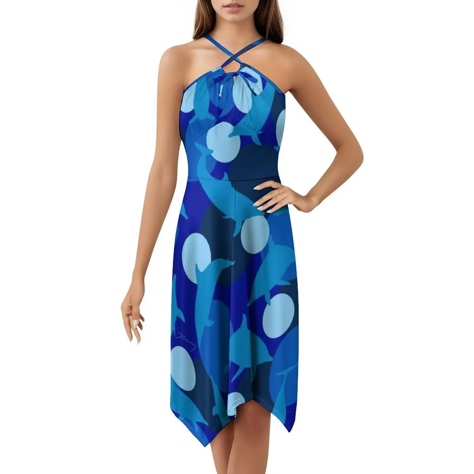 فستان قصير من Delfine / Dolphins Blau / أزرق على طراز Preppy للنساء على شكل حرف a فضفاض مناسب فستان يوم غير رسمي دولفين كوموندولفين المحيط #5