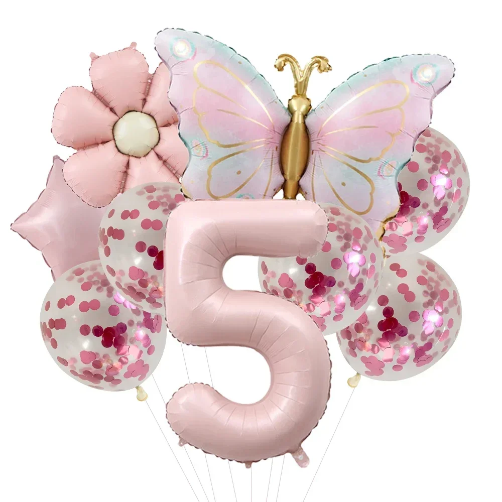 Butterfly Balloons 5th Birthday Decor for Girls Pink Butterfly Foil Balloons for Butterfly Themed Party Wedding Birthday Decors