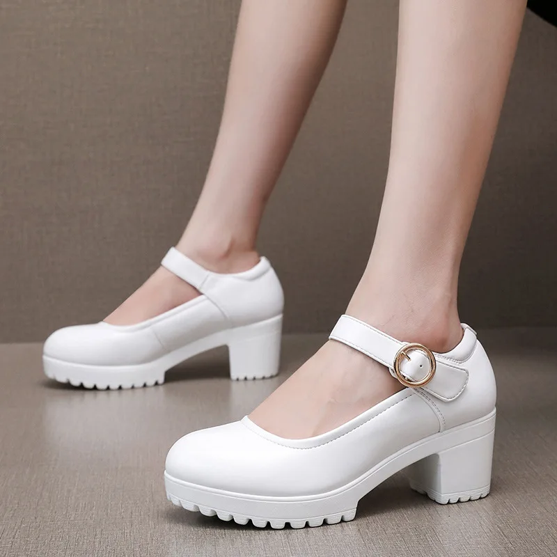 8cm 10cm Small Size 32-43 Shallow Mouth Soft Leather Shoes Platform Pumps Spring 2025 Block High Heels Shoes Office Wedding Work