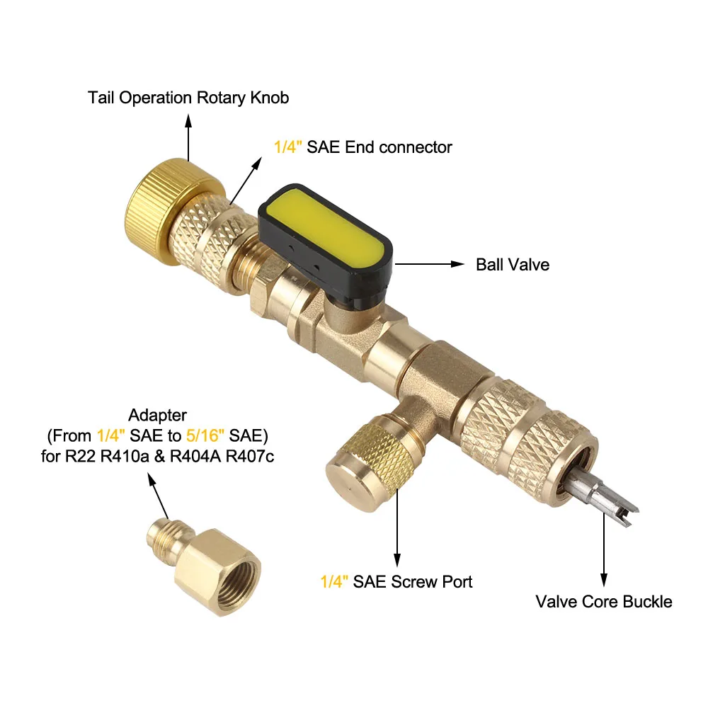Reparación de aire acondicionado y fluoruro, válvula de refrigerante para aire acondicionado de coche, adaptador de seguridad, herramienta de refrigeración, válvula de CA R22 R410A