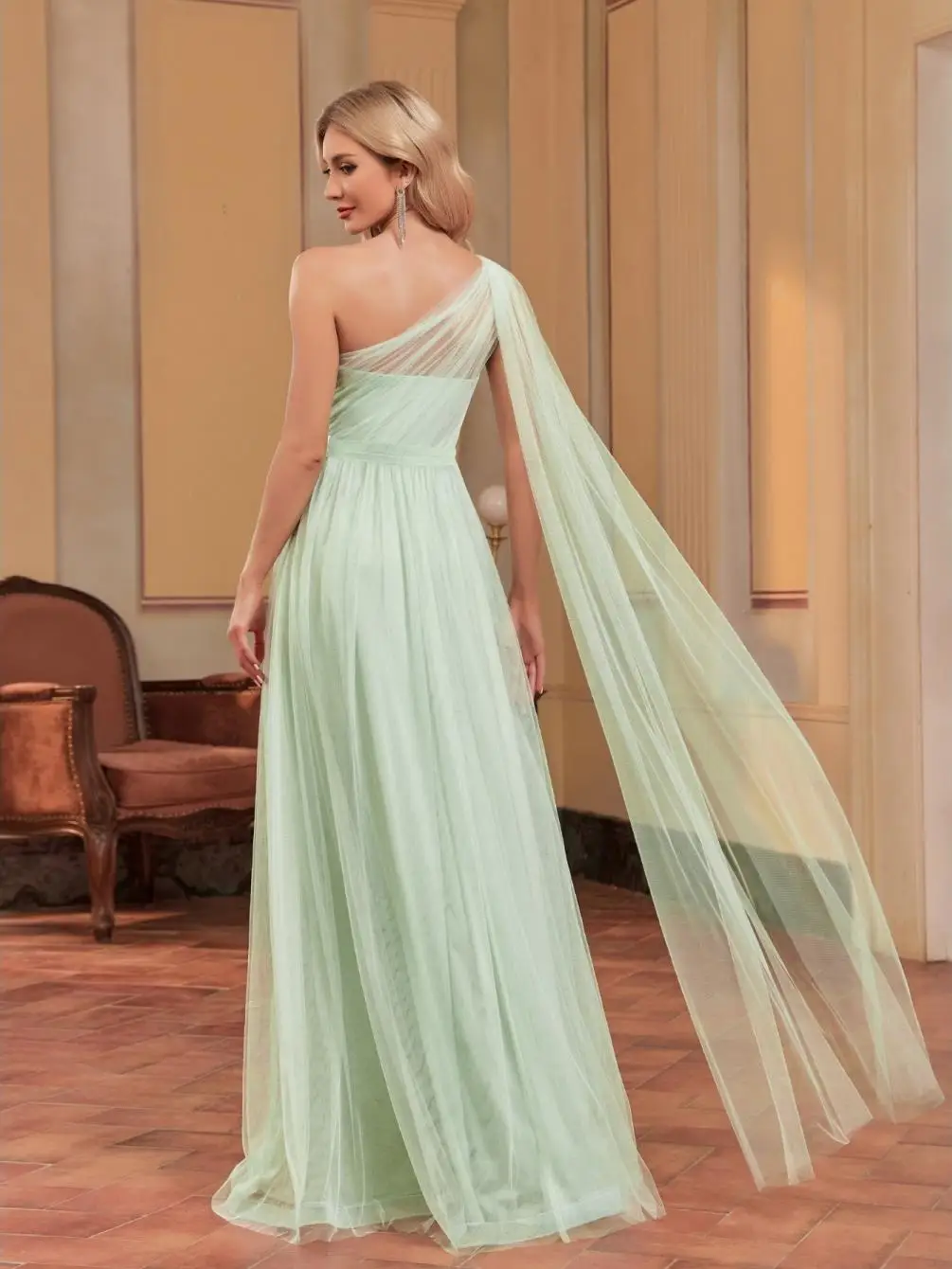 Nouveau bal Dr avec fleur Sti longue Sve en mousseline de soie longueur au sol robe de soirée pour demoiselle d'honneur Par célébration de mariage