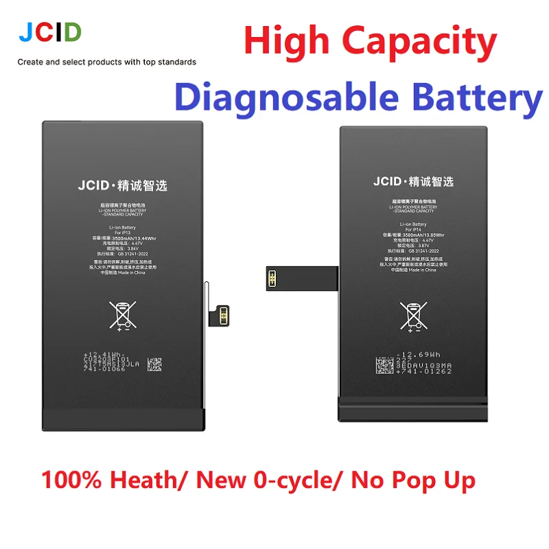 10PCS Wholesale  JCID Diagnostic High Capacity Replacement Battery 18&26 System No Pop‑Up Warning For 12 13Pro 14Plus 15Promax