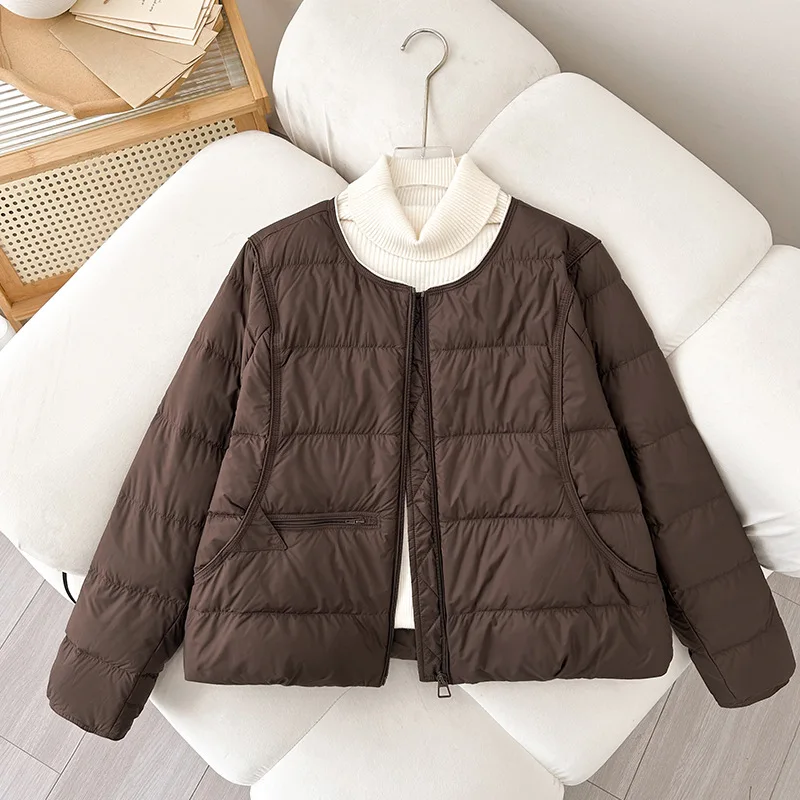 Parka acolchada ligera de invierno, abrigo acolchado de algodón cálido, prendas de vestir exteriores, chaquetas acolchadas informales con un solo pecho y cuello redondo