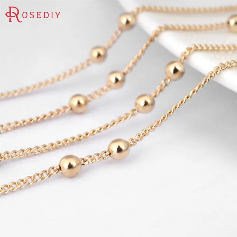 5 Meters 1.2MM Champagne Gold Color Connect 2 Beads Copper Station Ball Chains Necklace Chains Jewelry Making Diy Accessories 