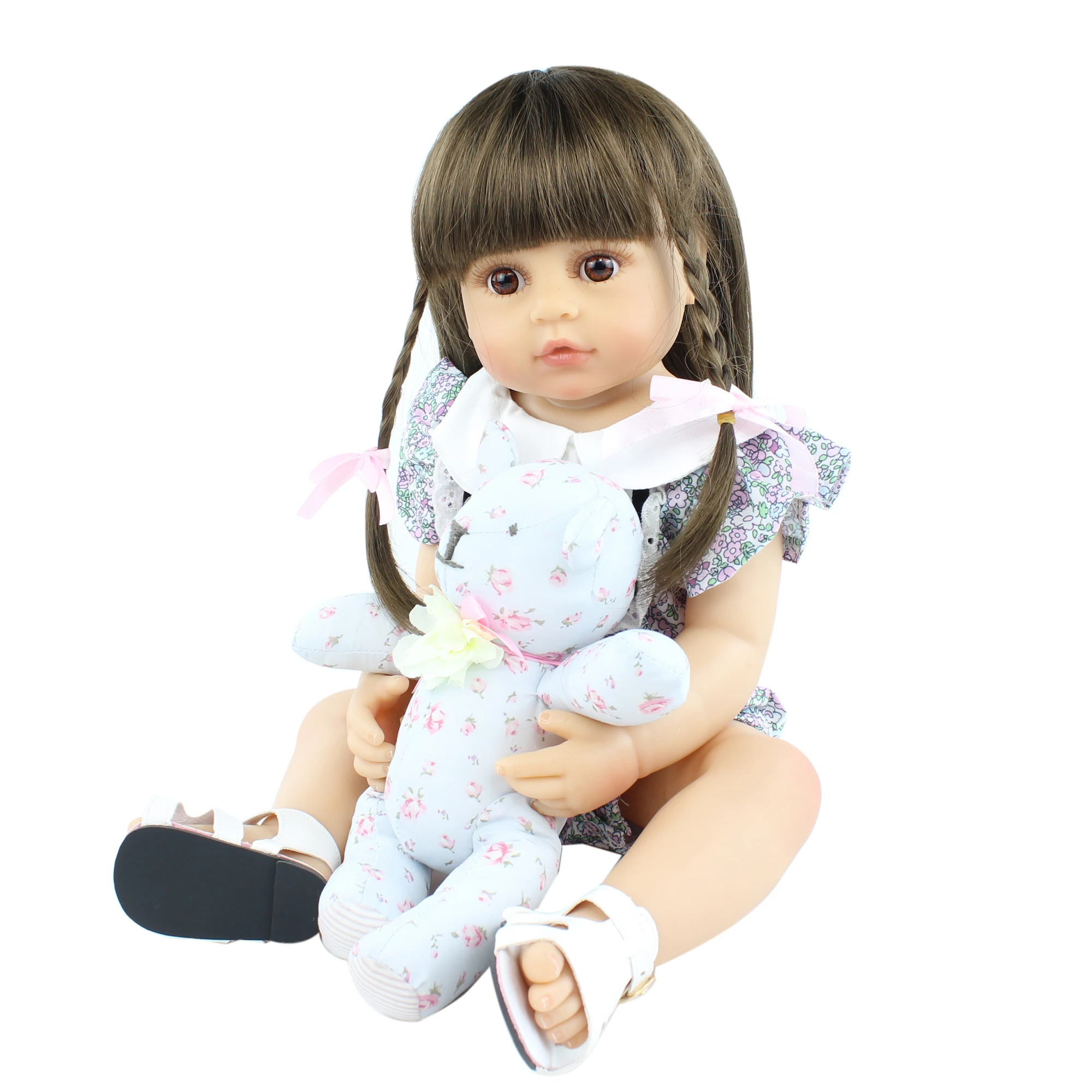 55cm Full Silicone Reborn Baby Doll For Girl 22 Inch Long Hair Princess Bebe Boneca Kid Birthday Gift Play House Dress Up Toy