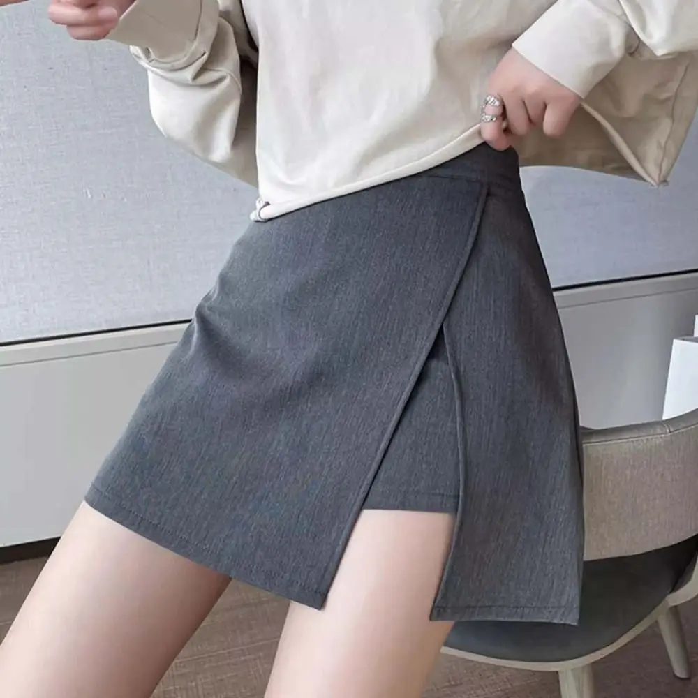 

Korean Style Slit Women's A-line Skirt Asymmetric Spicy Girl Style Mini Shorts Skirt Y2K Skirt with Safety Shorts Girls