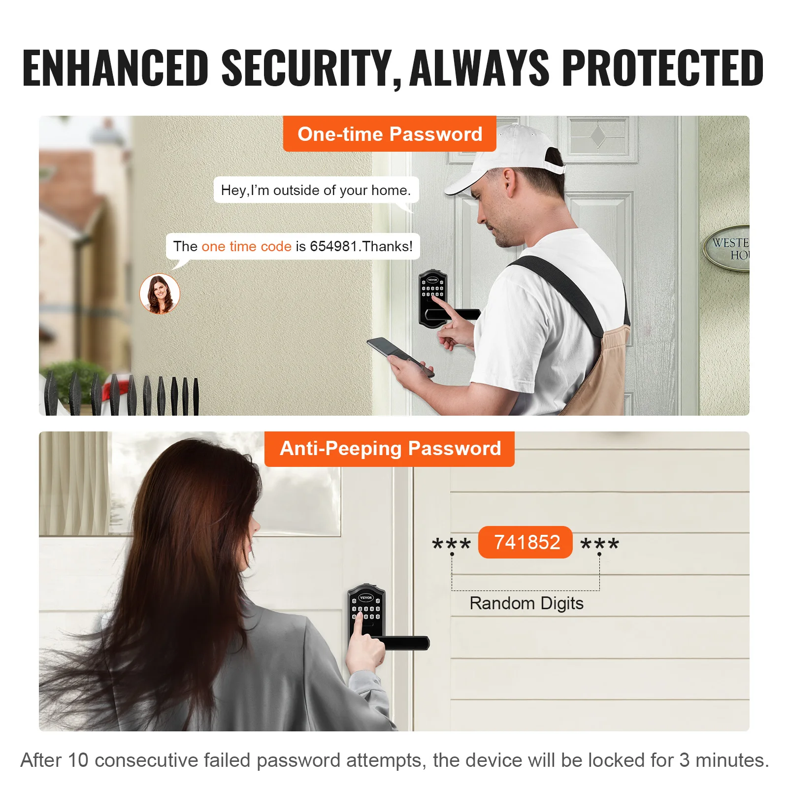 Imagem -04 - Vevor-keyless Entry Door Lock Senha e Chave de Desbloqueio Combinação Teclado Eletrônico Alavanca de Entrada Teclado de Bloqueio Automático