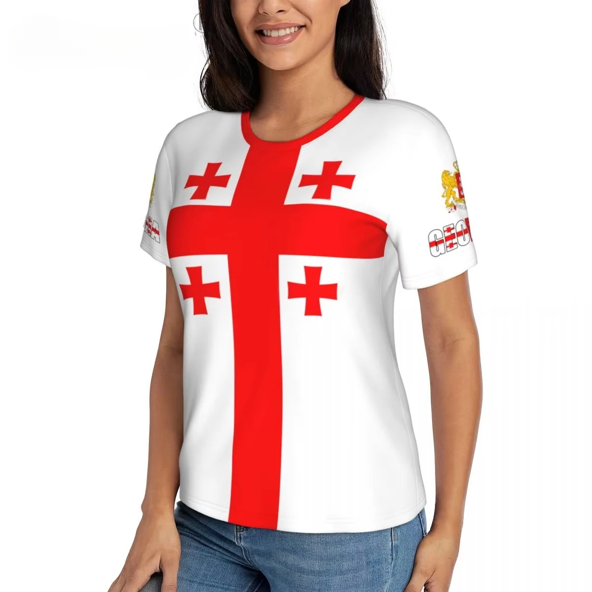 Georgia Flag Pattern Women's Jersey 3D Printing Comfortable Leisure Outdoor Sports Breathable Quick Drying Popular T-shirt