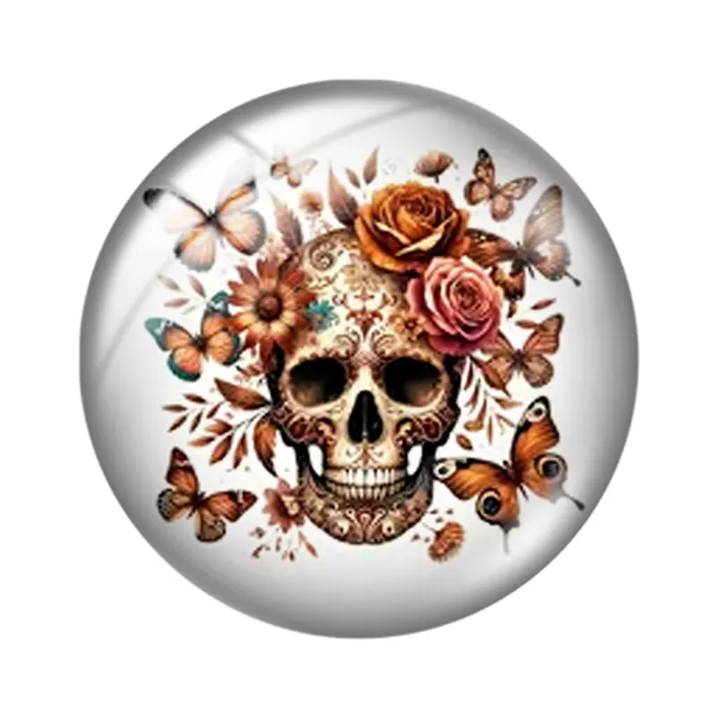 Colorful floral candy skeleon 12mm14mm/16mm/18mm/20mm/25mm Round Photo Glass Cabochon Demo Flat Back Making Findings Jewelry
