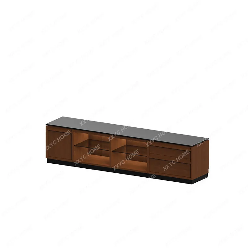 

ML Retro solid wood TV cabinet rock slab living room floor-to-ceiling medieval TV listening cabinet