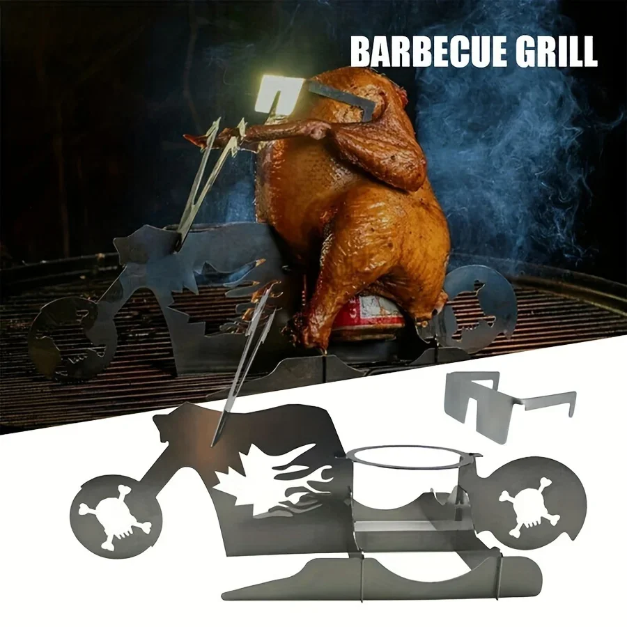 Motorcycle Shaped Beer Can Chicken Grill Rack Stainless Steel Biker Chicken Stand Funny BBQ Tool for Grill Roast Chicken Knight