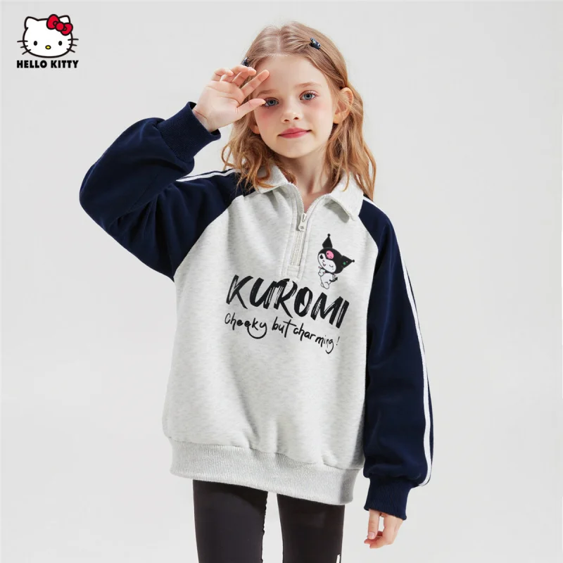 

【Officially authorized】Girls Autumn Color Contrast Outerwear New Stand Collar Design Patchwork Sleeve Sweatshirt Suitable for ca