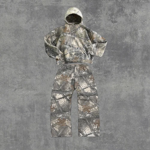 2 uds prendas de vestir exteriores Co-ords Y2K Retro Camo hombres cremallera Sudadera con capucha patrón de camuflaje ropa de calle Hip Hop Unisex conjuntos de sudaderas de gran tamaño