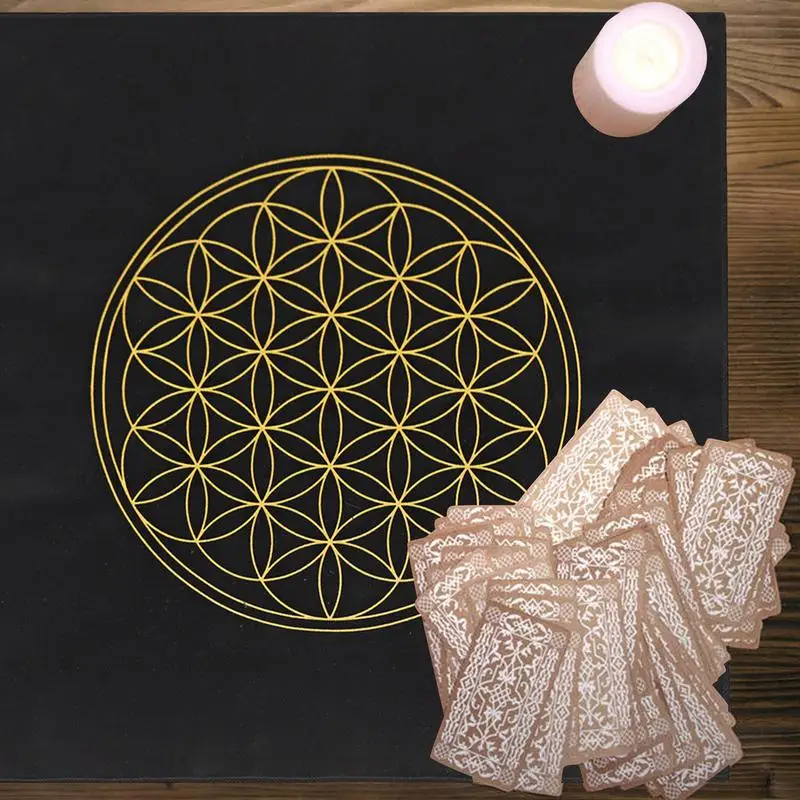 Tarot Card Tablecloth Flower Of Life Divination Altar Cloth Board Game Card Pad With Tarot Cards Bag Pouch