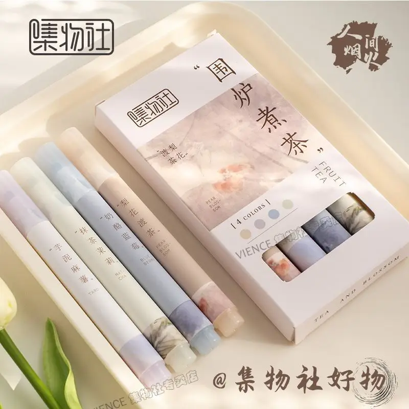 japanese stationery Morandi Cool Color Series highlighter pen set school supplies kawaii  Aestheticism Oblique edge Mark Pen - Image 2